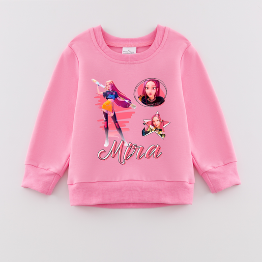 2026 Spring K-pop Demon Hunter Print Pink Cotton Sweatshirts