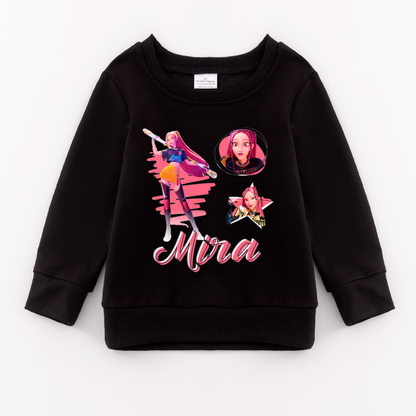 2026 Spring K-pop Demon Hunter Print Black Cotton Sweatshirts