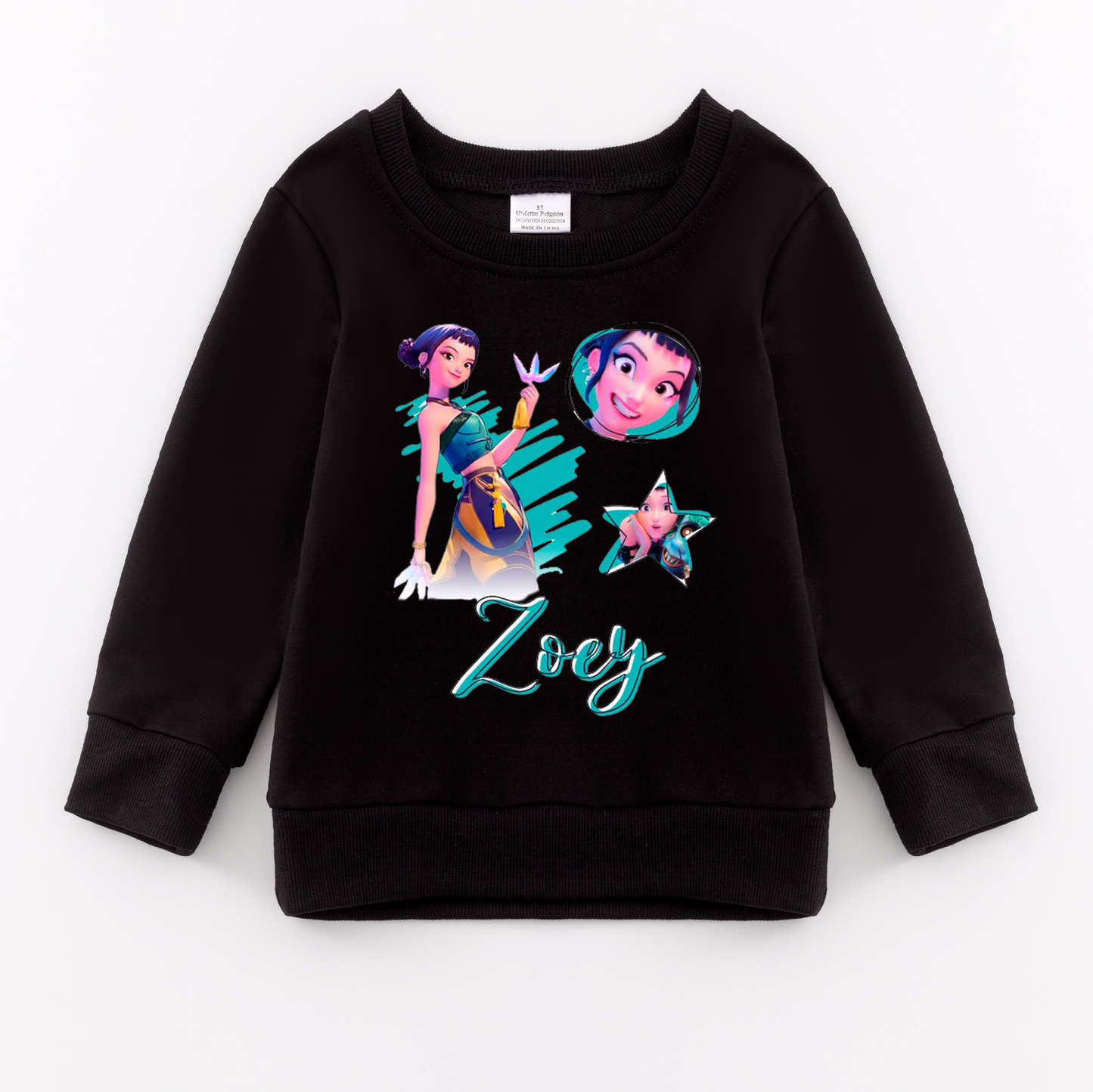 2026 Spring K-pop Demon Hunter Print Black Cotton Sweatshirts