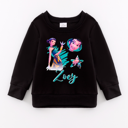 2026 Spring K-pop Demon Hunter Print Black Cotton Sweatshirts