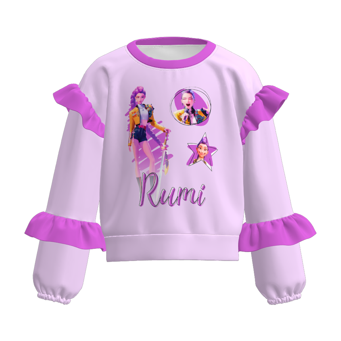 2026 Spring Kpop Demon Hunter Print Ruffled Sweatshirts