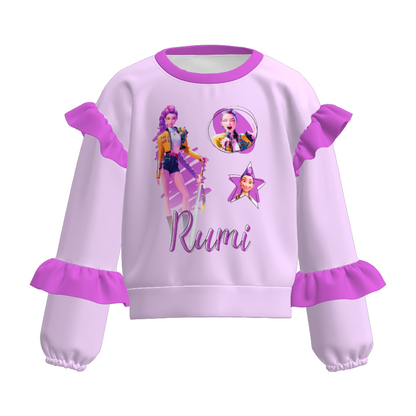 2026 Spring Kpop Demon Hunter Print Ruffled Sweatshirts