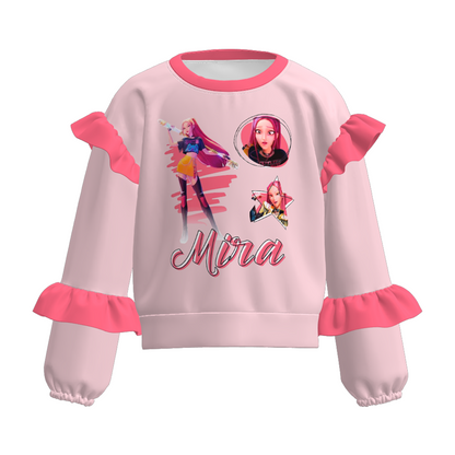 2026 Spring Kpop Demon Hunter Print Ruffled Sweatshirts