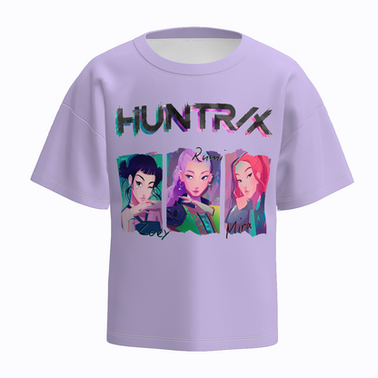 Girls Spring K-pop Demon Hunter Print Short Sleeves Top
