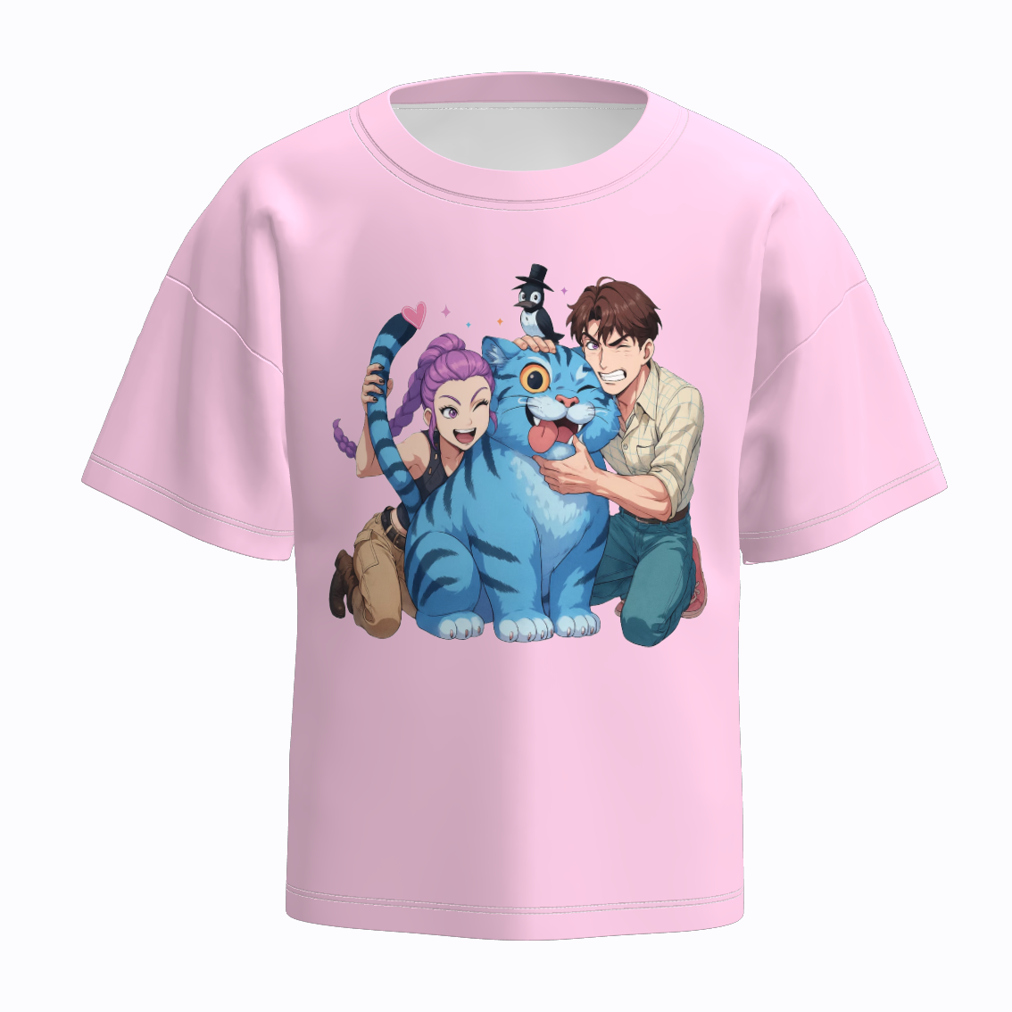 Girls Spring K-pop Demon Hunter Print Short Sleeves Top