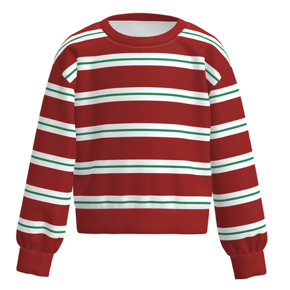 Girls Christmas Graphic Sweatshirt – Holiday Striped Long Sleeve Pullover Top, Merry Christmas Bow & Festive Print