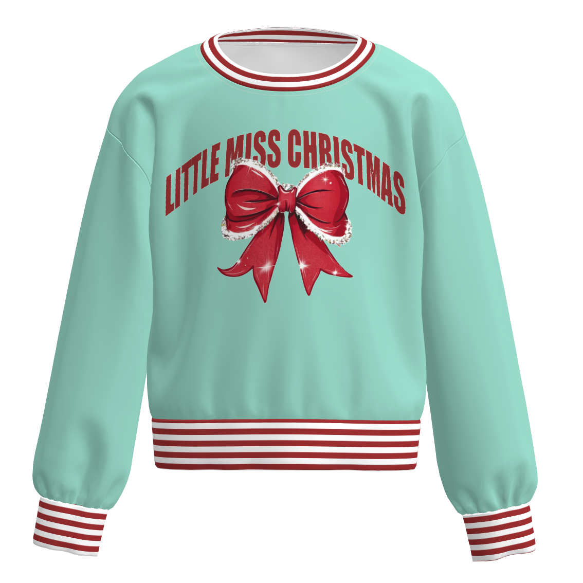 Girls Christmas Graphic Sweatshirt – Holiday Striped Long Sleeve Pullover Top, Merry Christmas Bow & Festive Print