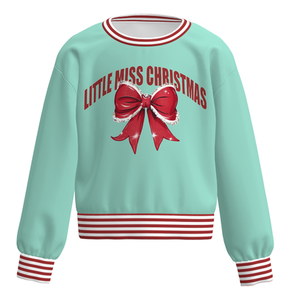 Girls Christmas Graphic Sweatshirt – Holiday Striped Long Sleeve Pullover Top, Merry Christmas Bow & Festive Print