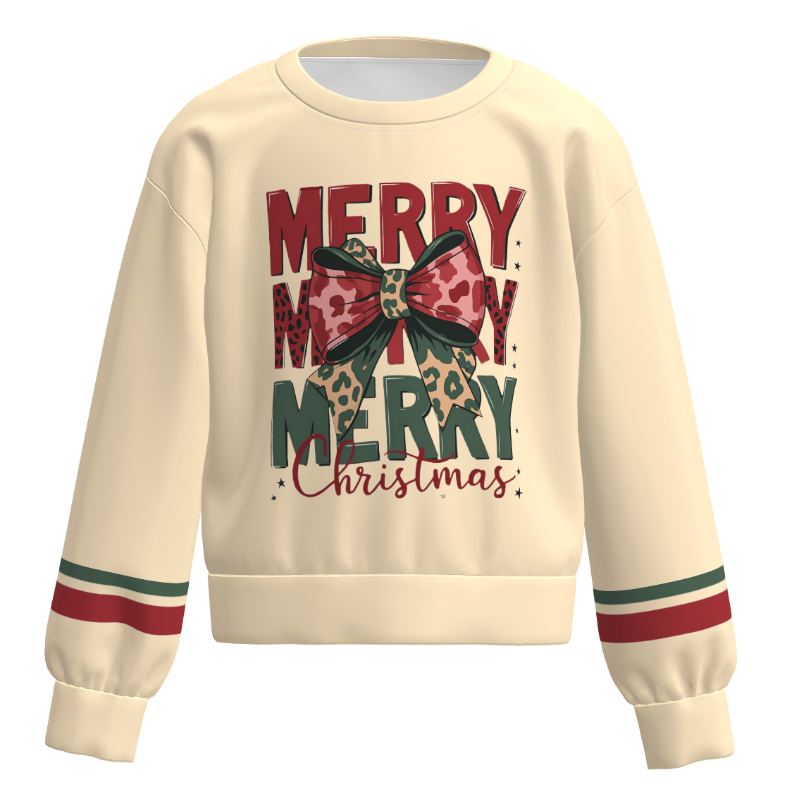 Girls Christmas Graphic Sweatshirt – Holiday Striped Long Sleeve Pullover Top, Merry Christmas Bow & Festive Print