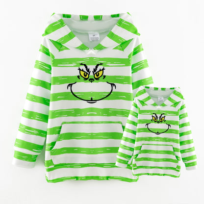 2025 Christmas Grinch Green Stripes Father And Girls Hoodies