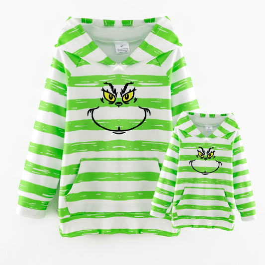 2025 Christmas Grinch Green Stripes Father And Girls Hoodies