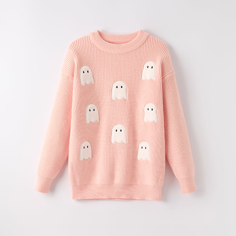 Mommy And Me Girls Halloween Ghost Applique Pink Sweater