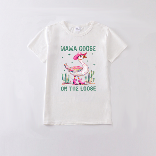 Adult MAMA Summer Goose Print White Cotton T-SHIRT