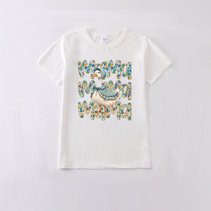 Adult MAMA Summer Goose Print White Cotton T-SHIRT