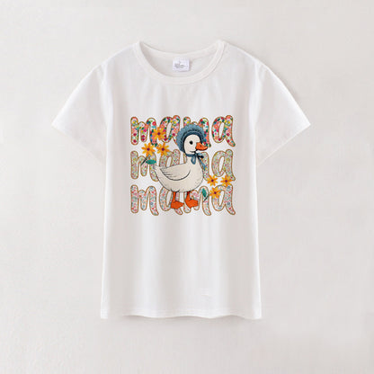 Adult MAMA Summer Goose Print White Cotton T-SHIRT