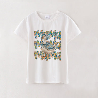 Adult MAMA Summer Goose Print White Cotton T-SHIRT