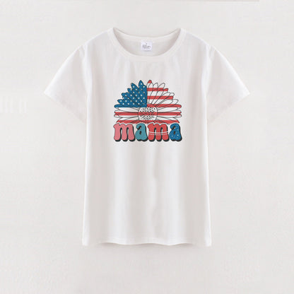 Mother's Day MAMA MINI July 4th Print Cotton T-Shirt
