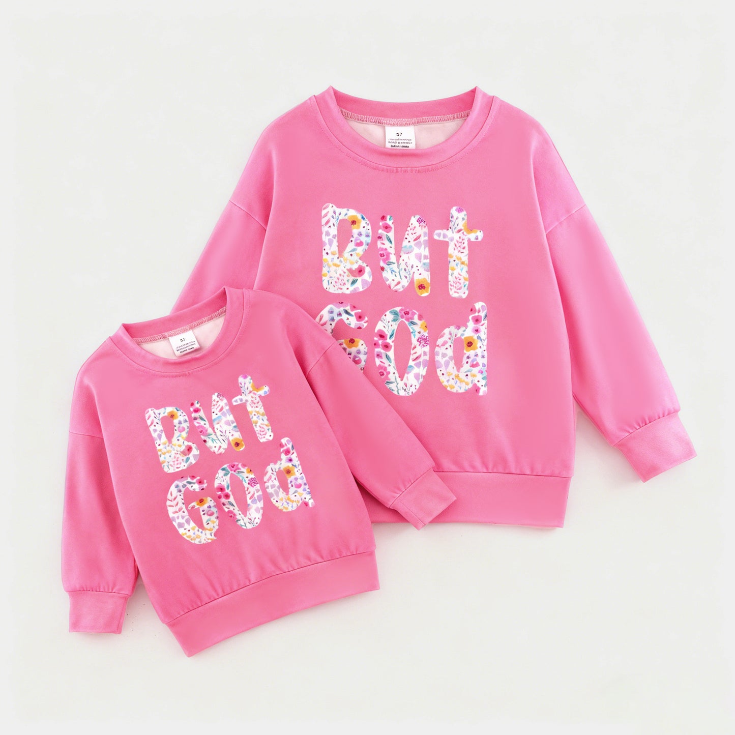2026 Mommy And Me BUT GOD Floral Print Pink Sweatshirts