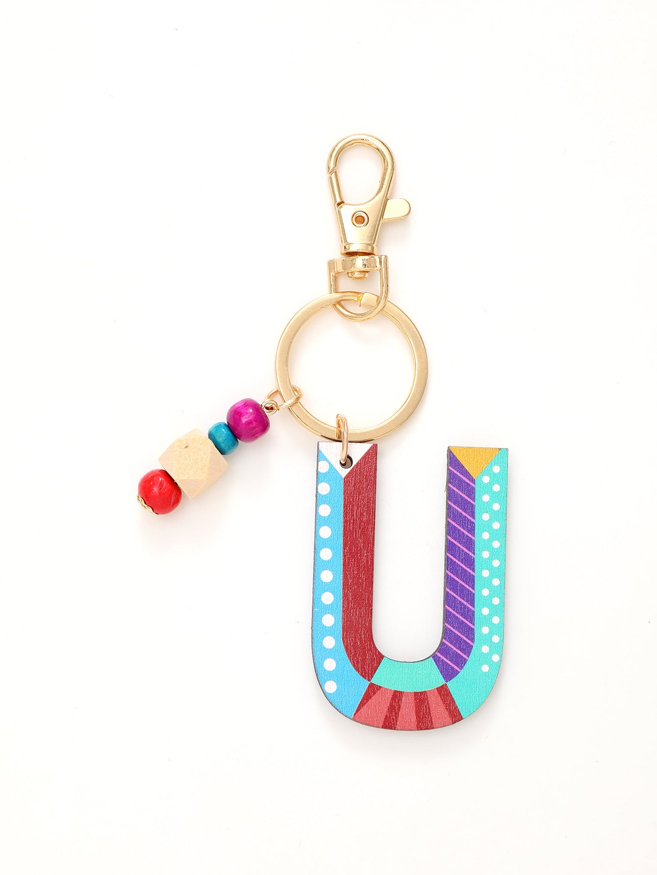 Colorful Wooden Bead Initial Keychain – 26 Letters, Back-to-School