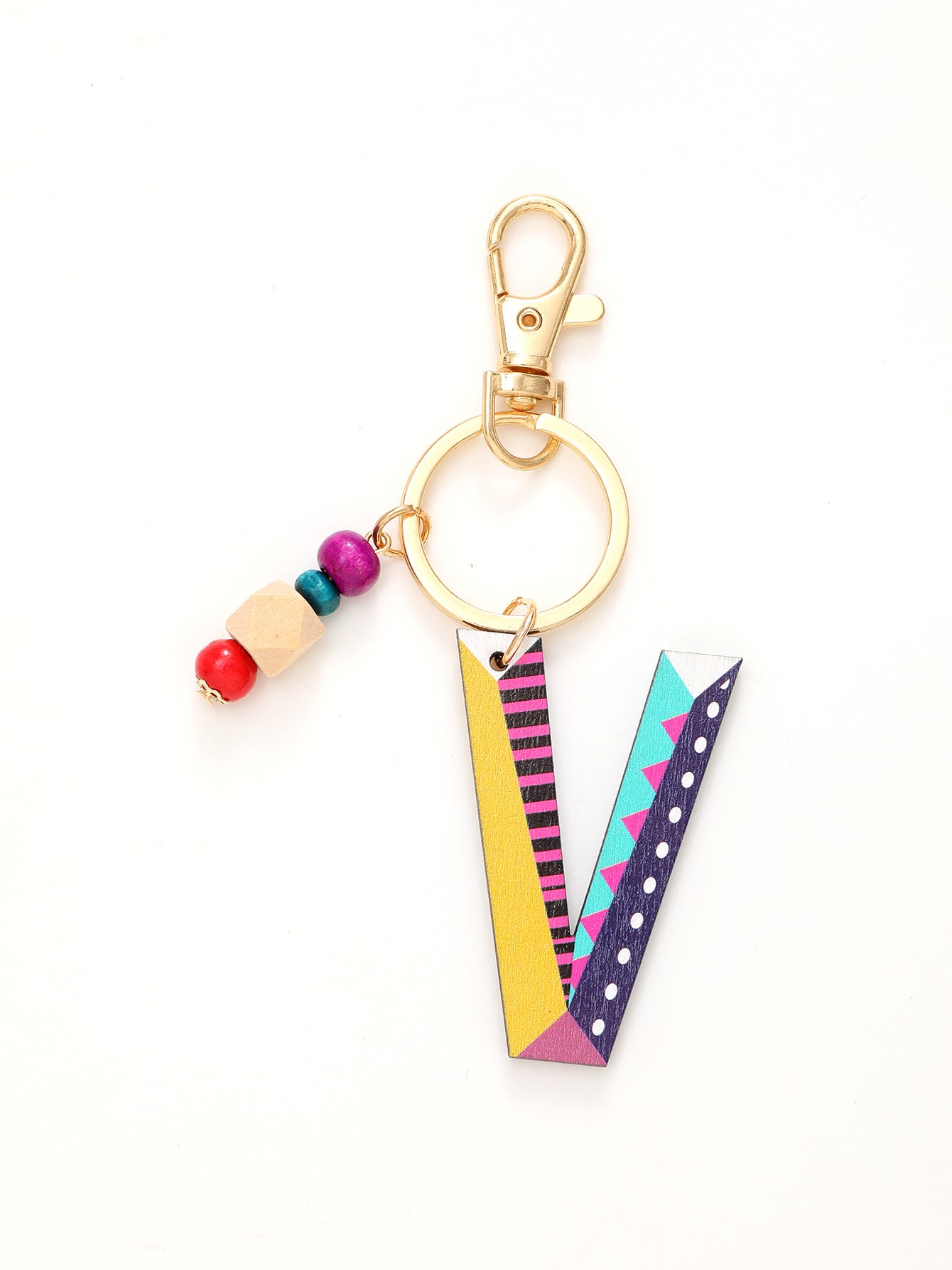 Colorful Wooden Bead Initial Keychain – 26 Letters, Back-to-School