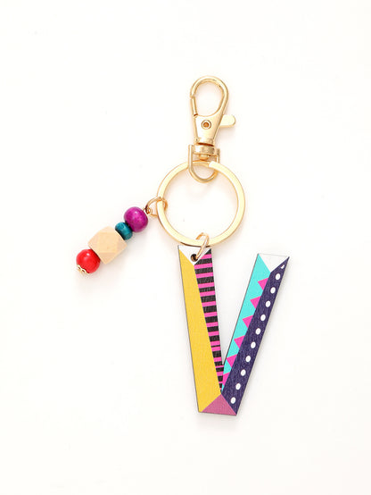 Colorful Wooden Bead Initial Keychain – 26 Letters, Back-to-School