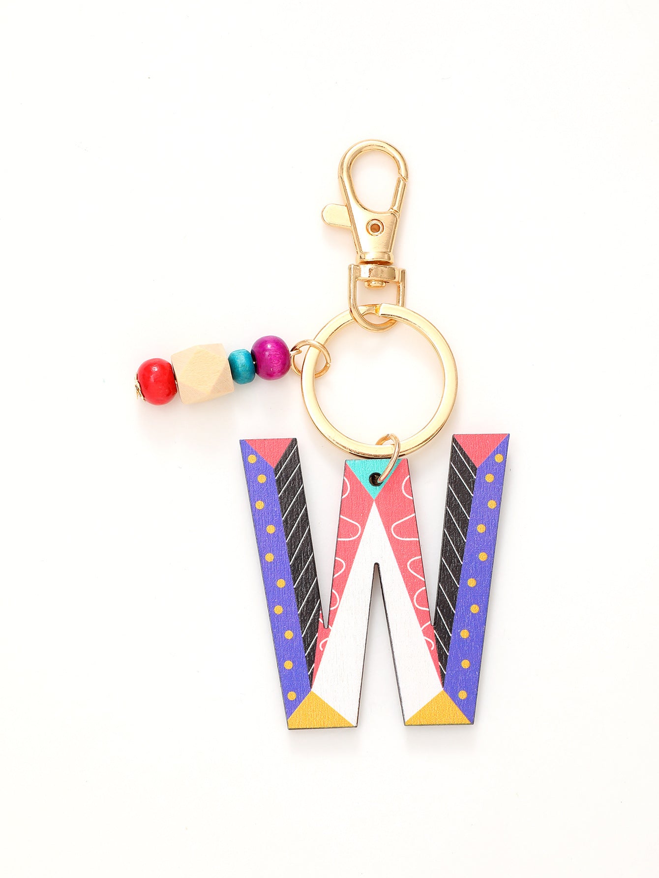 Colorful Wooden Bead Initial Keychain – 26 Letters, Back-to-School