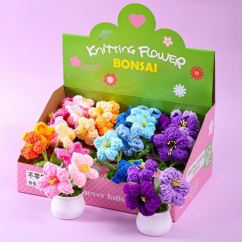 Handmade Knitted Flower Bonsai Set – Crochet Potted Flower Gift Box (12pcs Assorted Styles)