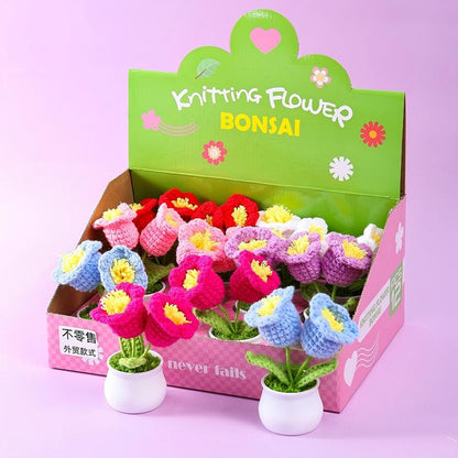 Handmade Knitted Flower Bonsai Set – Crochet Potted Flower Gift Box (12pcs Assorted Styles)