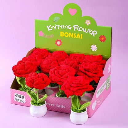 Handmade Knitted Flower Bonsai Set – Crochet Potted Flower Gift Box (12pcs Assorted Styles)