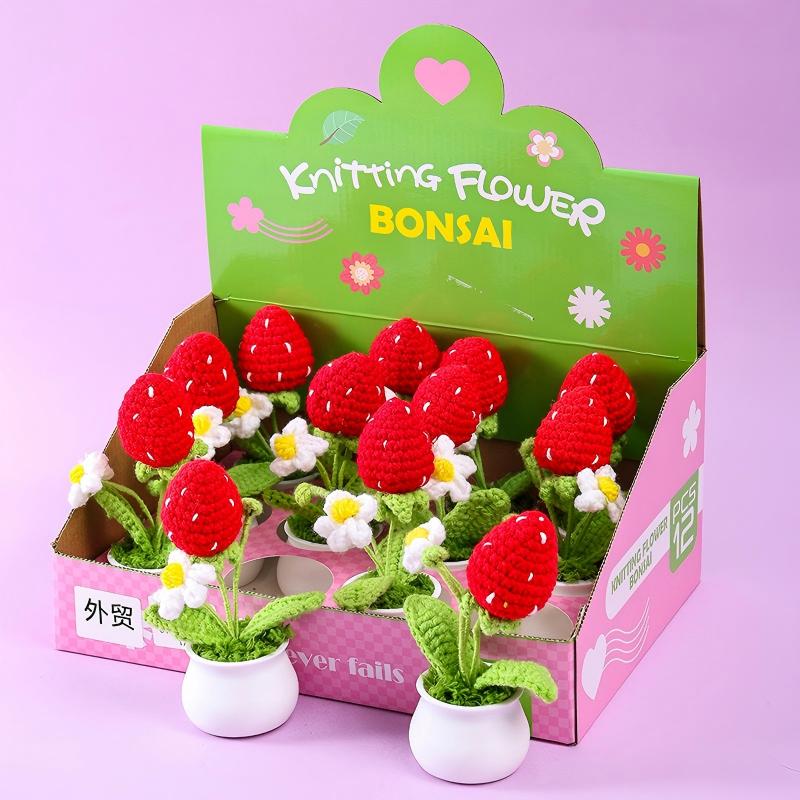 Handmade Knitted Flower Bonsai Set – Crochet Potted Flower Gift Box (12pcs Assorted Styles)