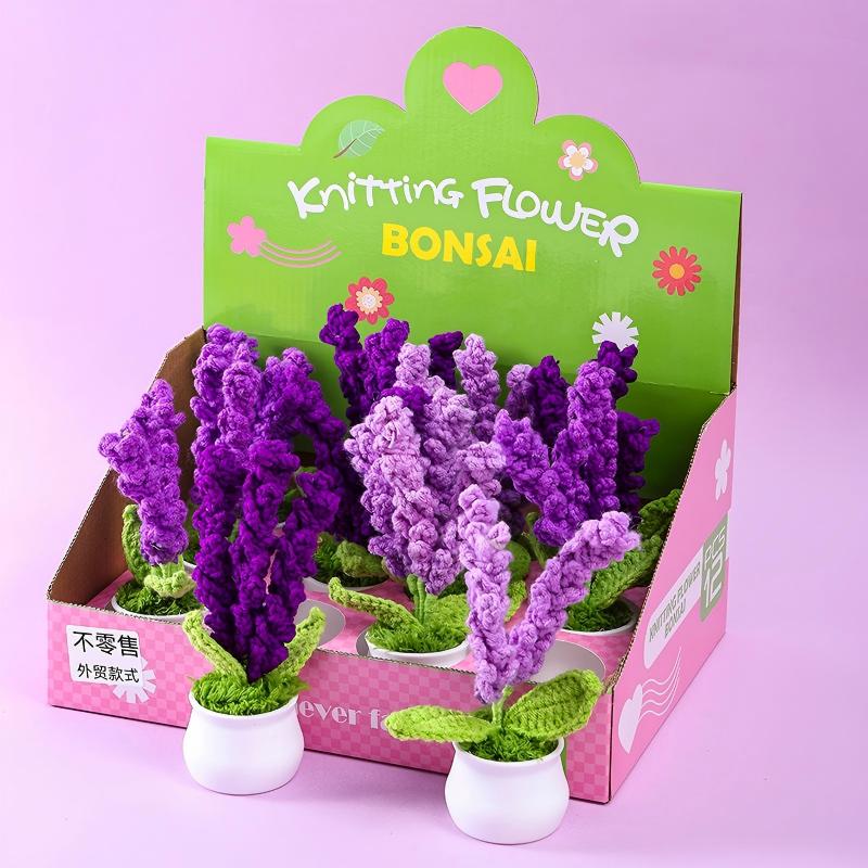 Handmade Knitted Flower Bonsai Set – Crochet Potted Flower Gift Box (12pcs Assorted Styles)