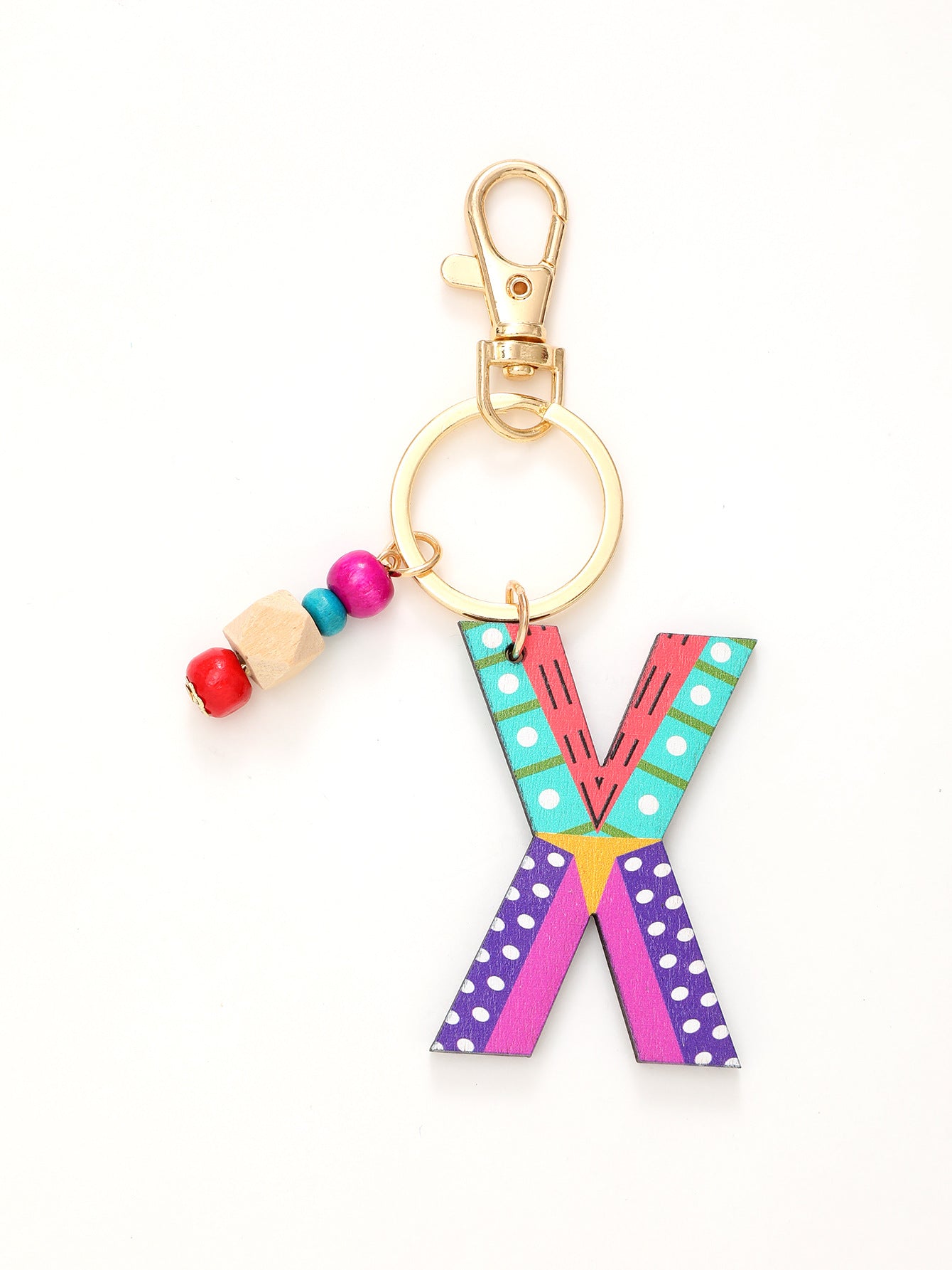Colorful Wooden Bead Initial Keychain – 26 Letters, Back-to-School