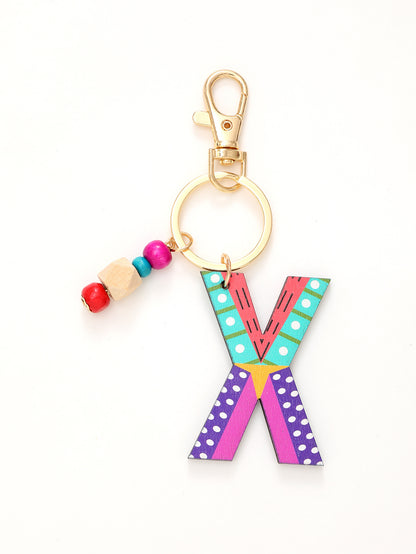 Colorful Wooden Bead Initial Keychain – 26 Letters, Back-to-School