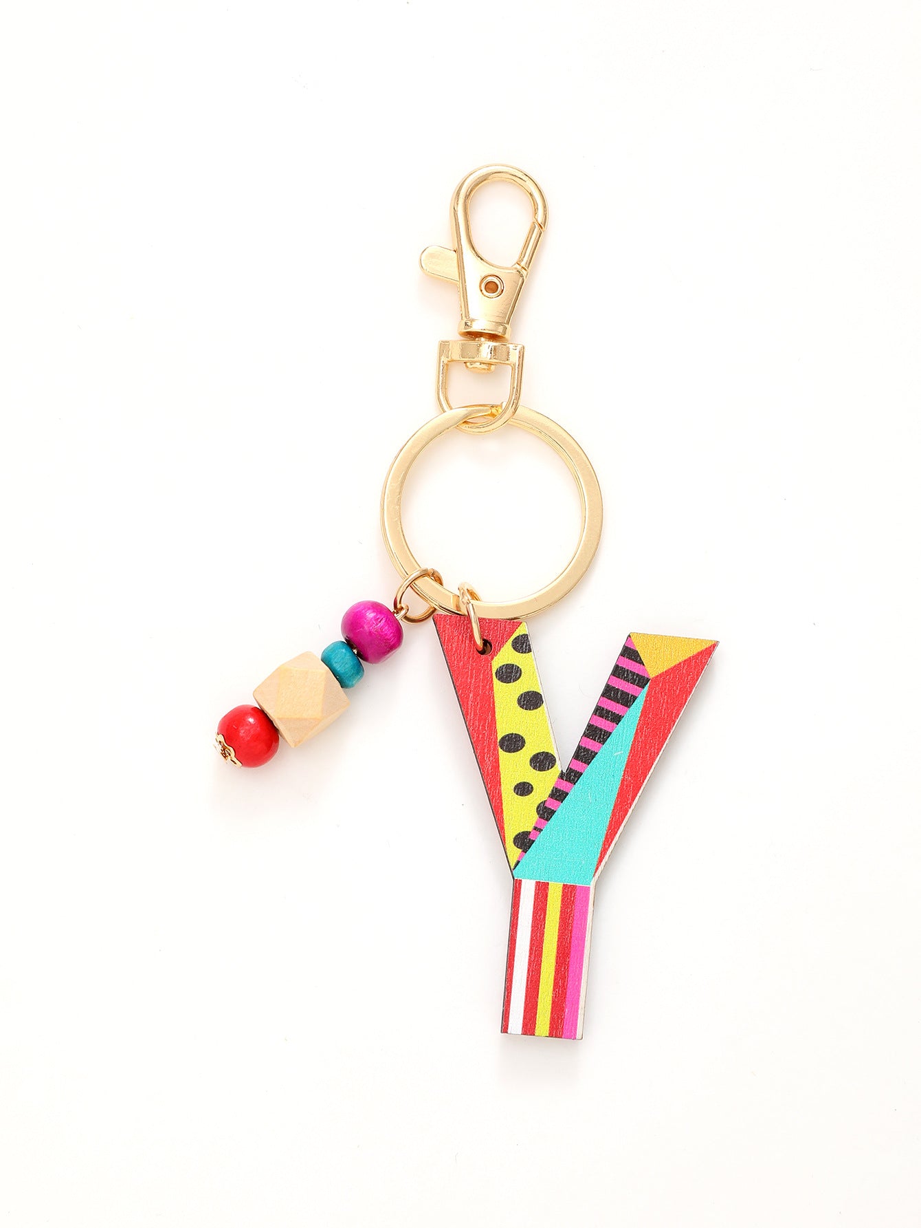 Colorful Wooden Bead Initial Keychain – 26 Letters, Back-to-School