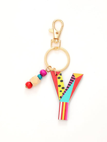 Colorful Wooden Bead Initial Keychain – 26 Letters, Back-to-School