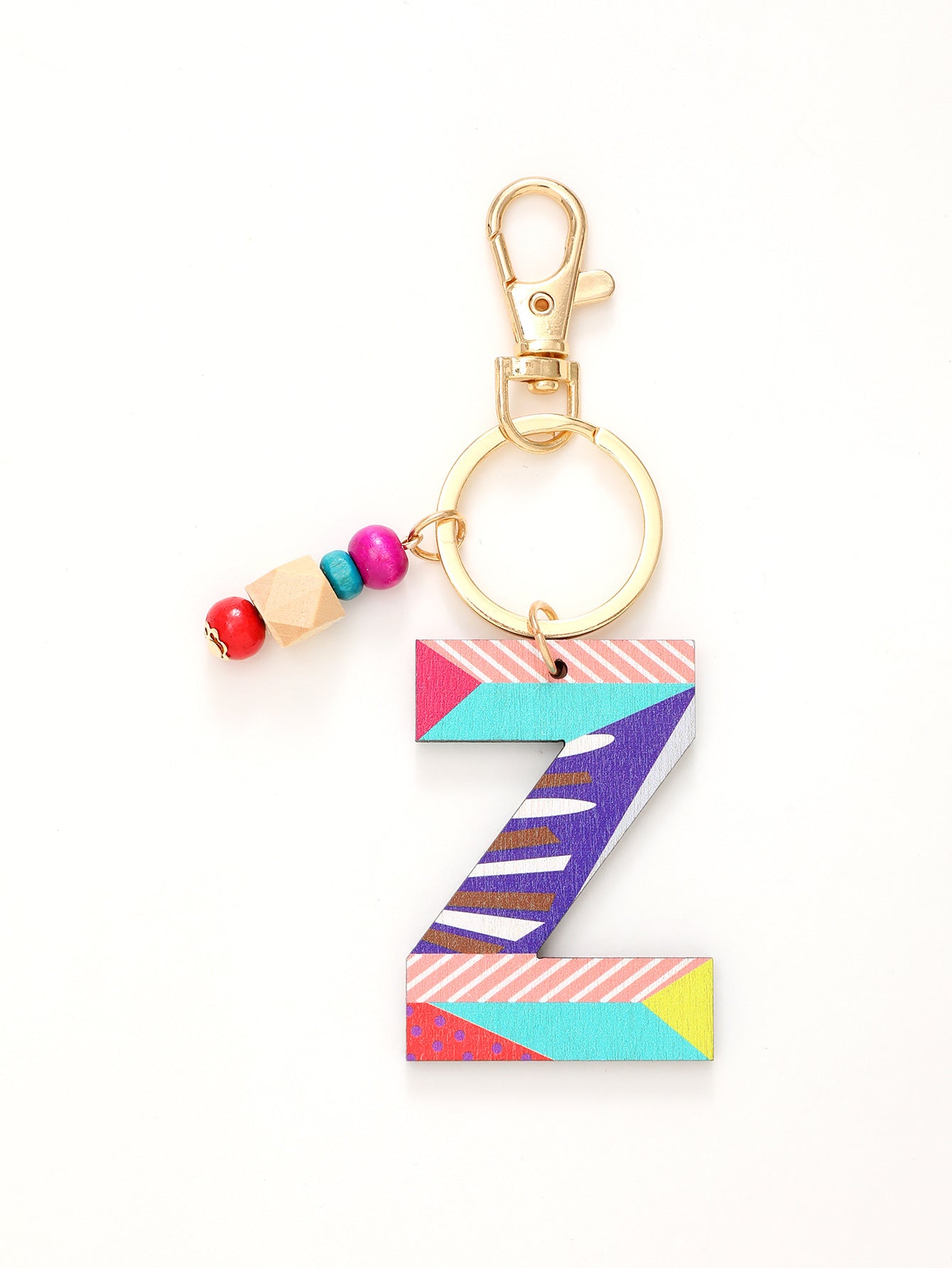 Colorful Wooden Bead Initial Keychain – 26 Letters, Back-to-School