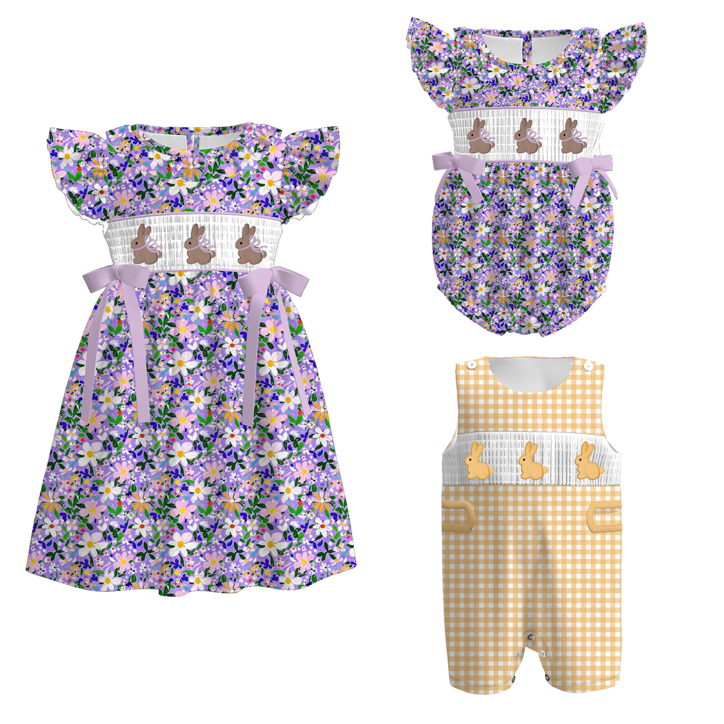 Summer Easter Bunny Embroidery Purple Yellow Collection