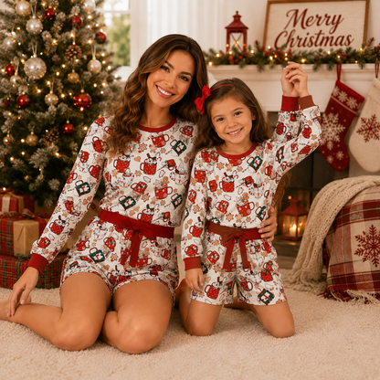 Christmas Hot Cocoa & Gingerbread Print Mommy & Me Matching Set