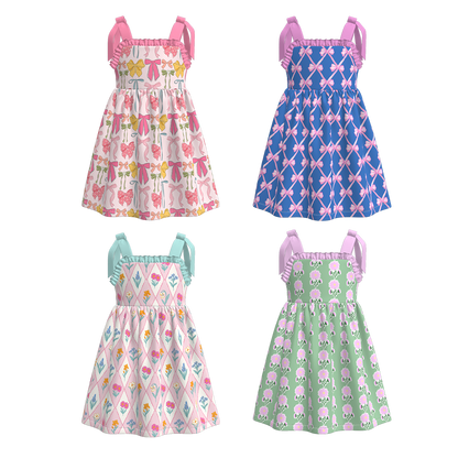 Girls Summer Bow Floral Print Slip Dress