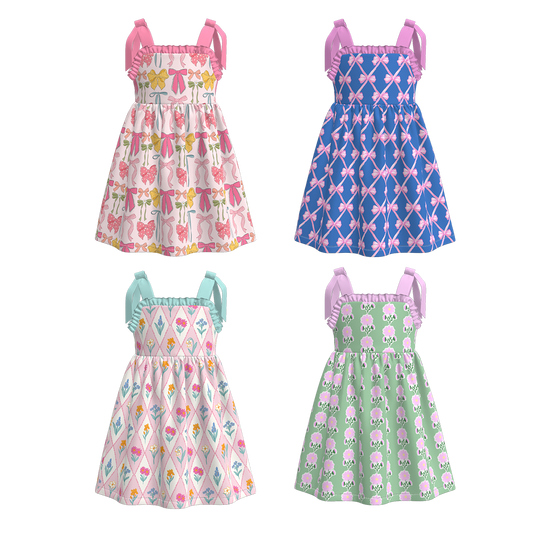 Girls Summer Bow Floral Print Slip Dress