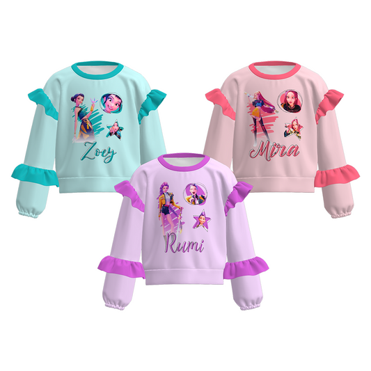 2026 Spring Kpop Demon Hunter Print Ruffled Sweatshirts