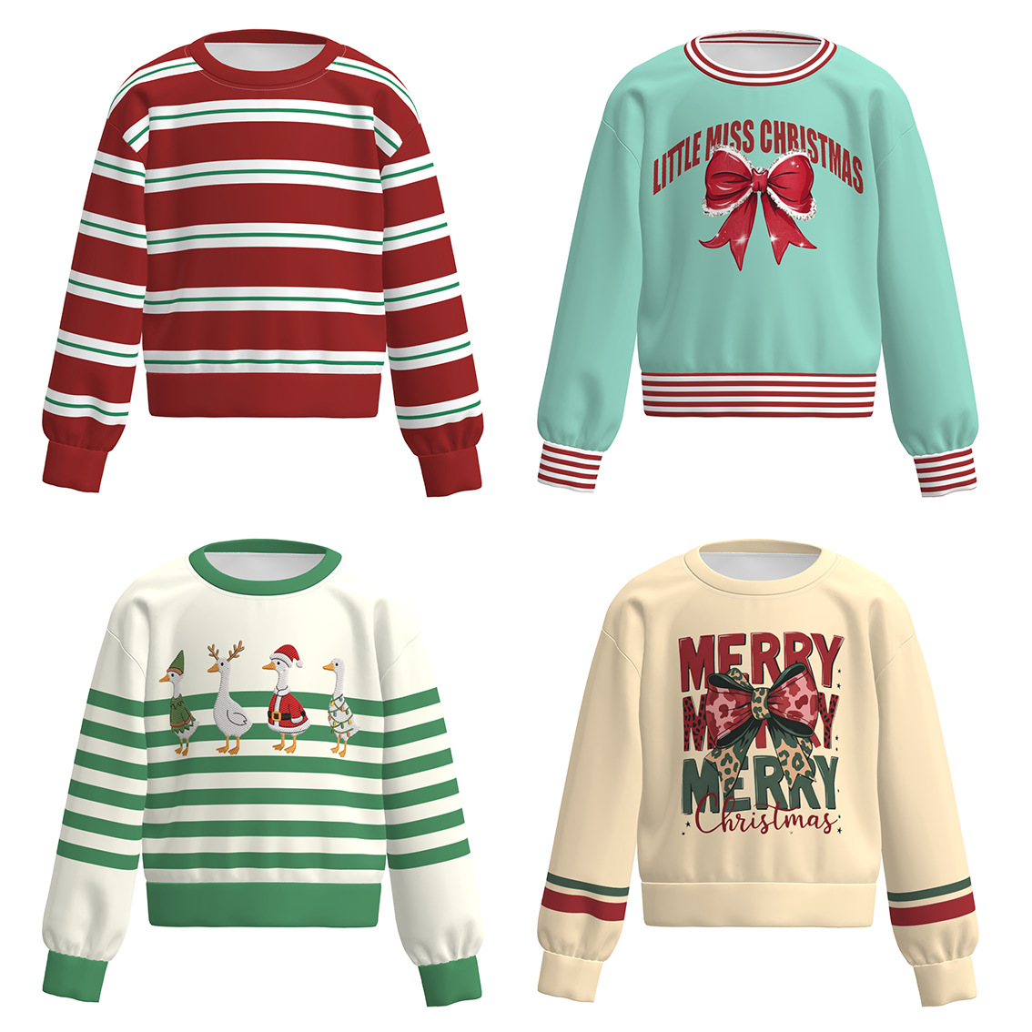 Girls Christmas Graphic Sweatshirt – Holiday Striped Long Sleeve Pullover Top, Merry Christmas Bow & Festive Print
