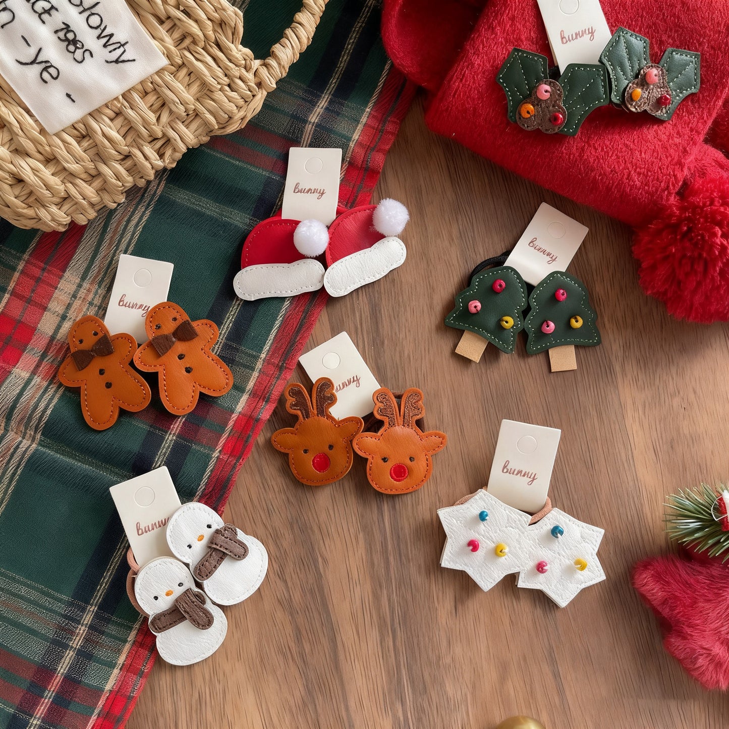 Christmas Leather Hair Clips and Hair Ties for Girls, Gingerbread Man & Snowman Baby Hair Accessories
