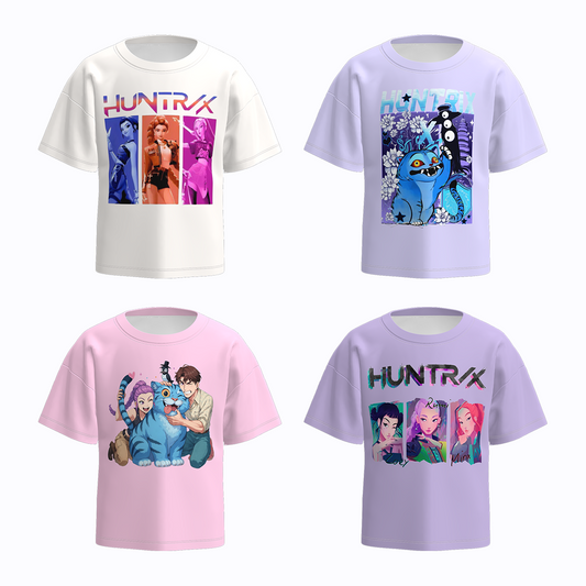 Girls Spring K-pop Demon Hunter Print Short Sleeves Top