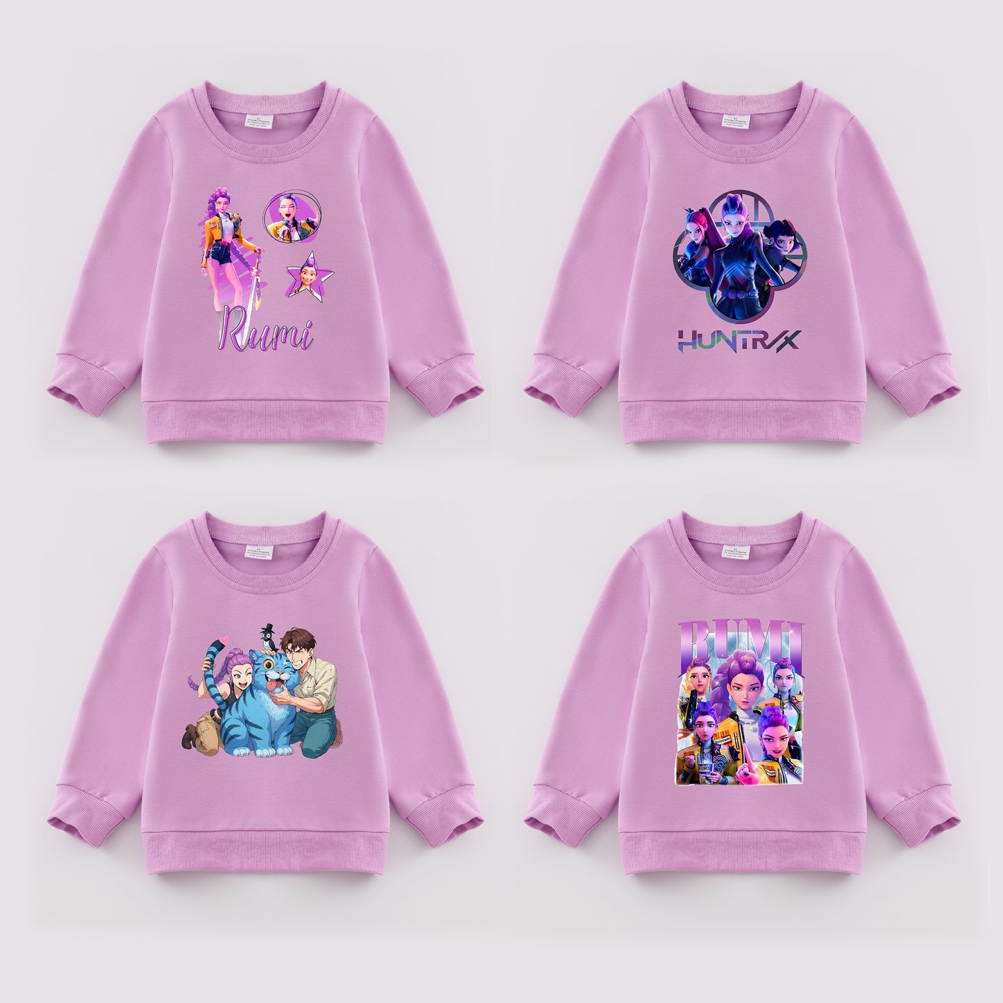 2026 Spring K-pop Demon Hunter Print Purple Cotton Sweatshirts