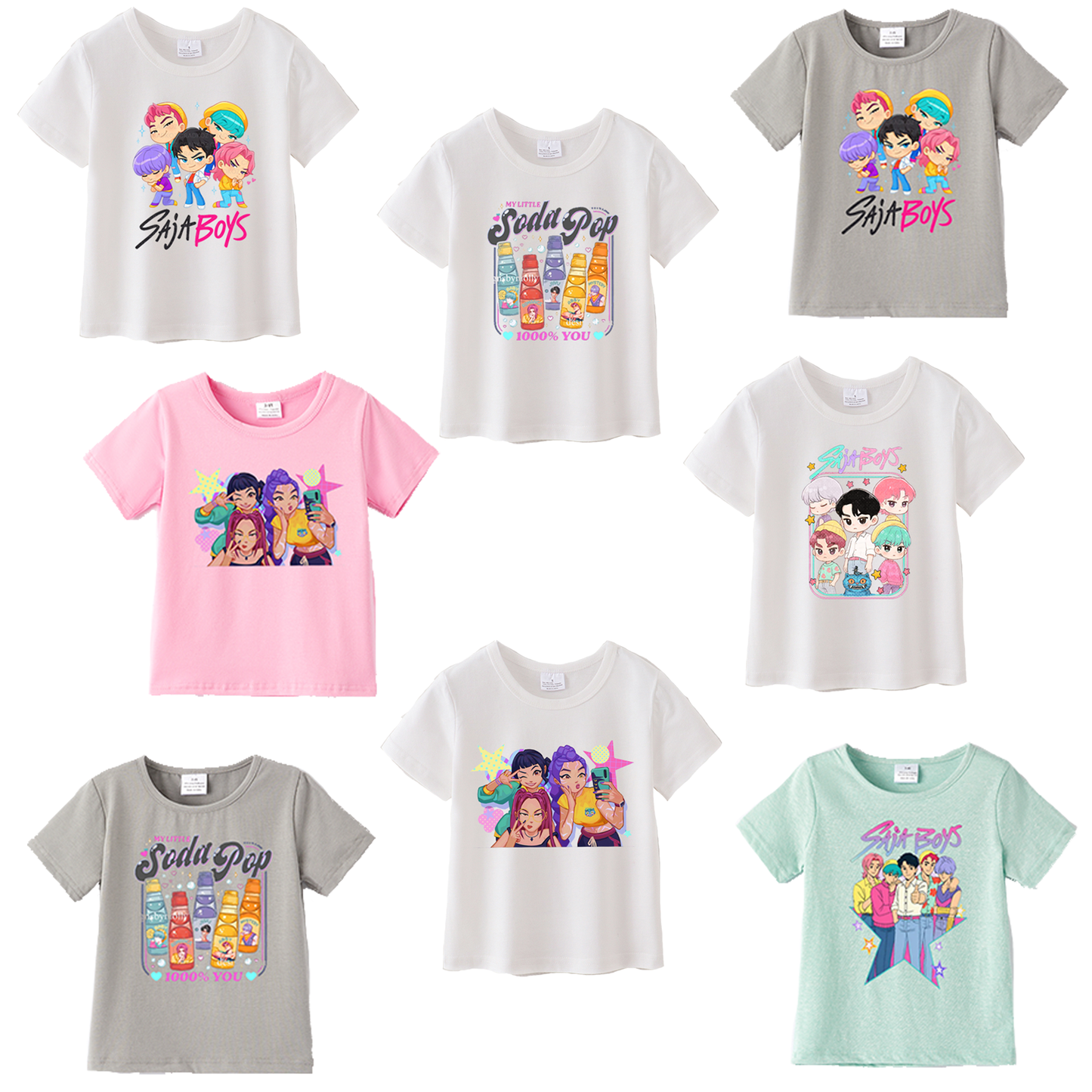 Kids Fashion Kpop Demon Hunters Print Cotton T-shirt