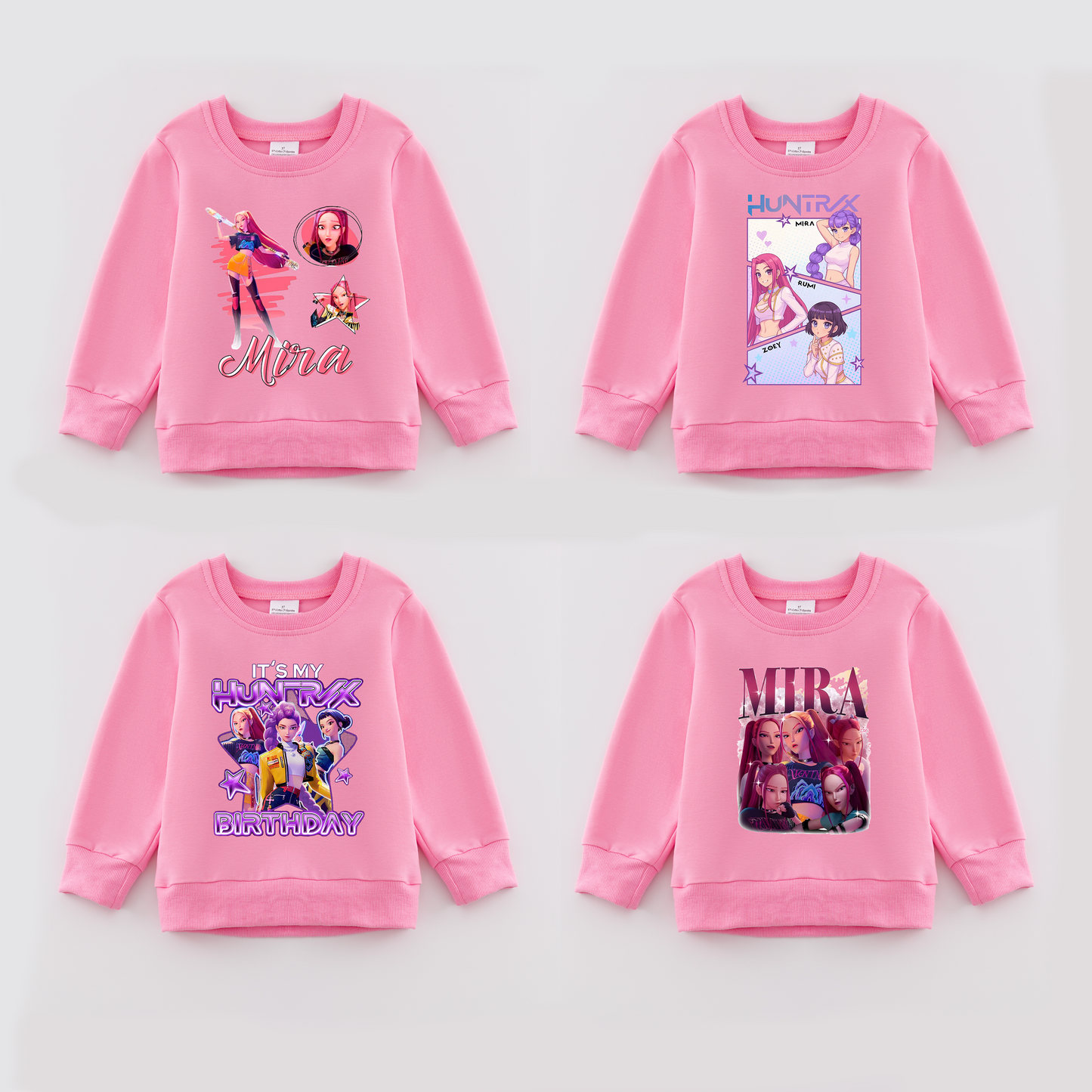 2026 Spring K-pop Demon Hunter Print Pink Cotton Sweatshirts
