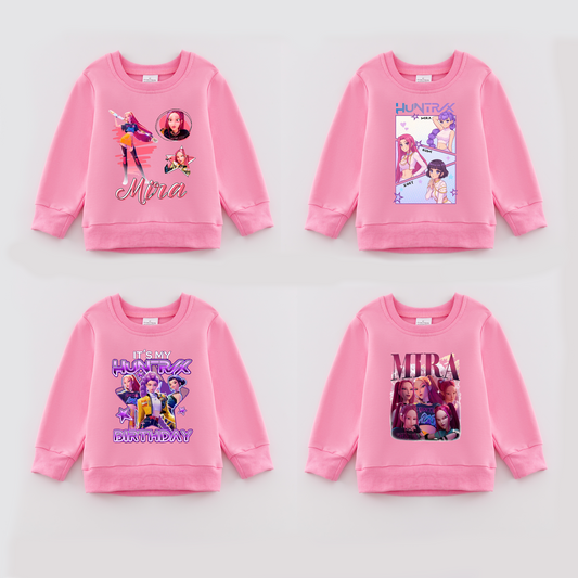2026 Spring K-pop Demon Hunter Print Pink Cotton Sweatshirts