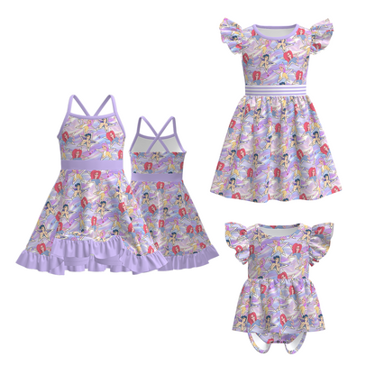 Girls K-POP Print Dress Collection – Flutter Sleeve, Crossback, and Ruffle Hem Styles