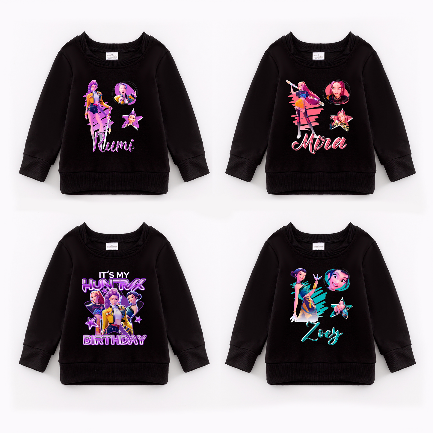 2026 Spring K-pop Demon Hunter Print Black Cotton Sweatshirts
